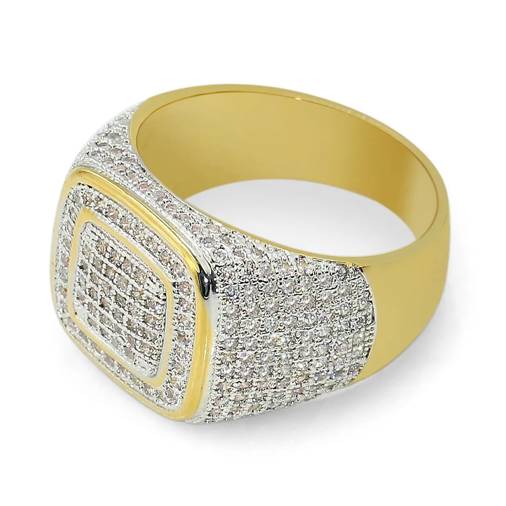 Hiphop CZ Diamond Rings for Mens Full Diamond Square Gold Plated Jewelriy2521