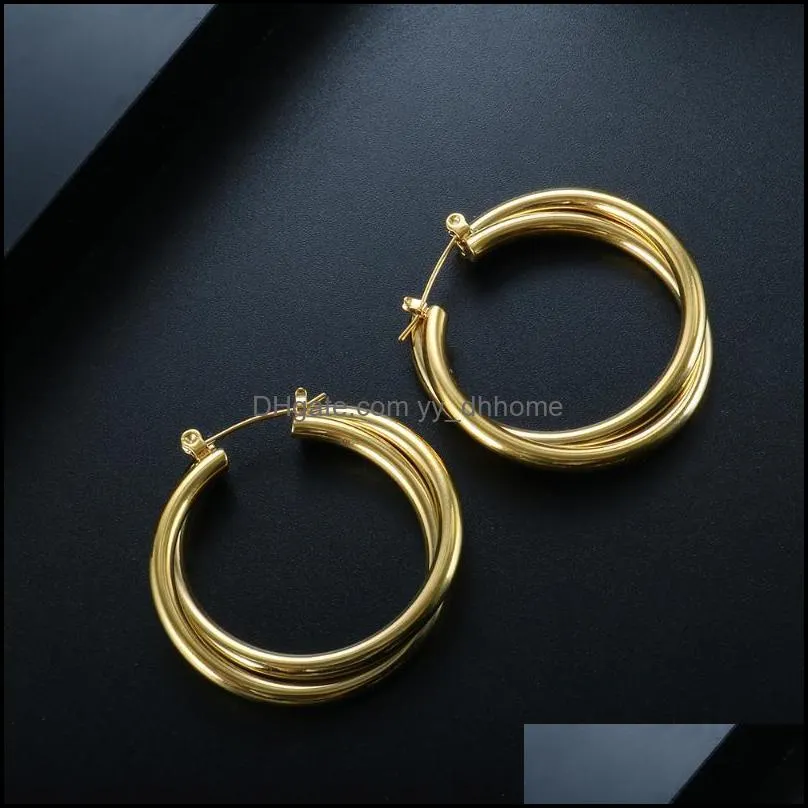 Hoop & Huggie Fashion Round Circle Earrings Stainless Steel Gold Color Minimalist For Women Punk Hip Hop Jewelry Gift