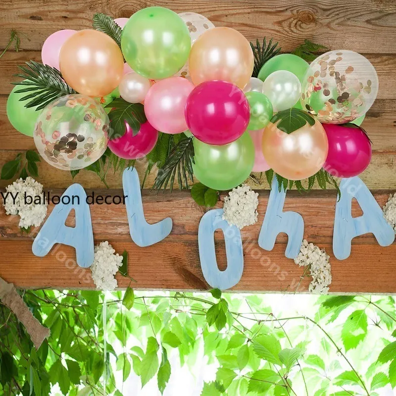 81 Uds. Kit de decoraciones de guirnaldas de arco de globos de fiesta Tropical globos blancos de oro rosa para boda de cumpleaños hawaiana F1230222C