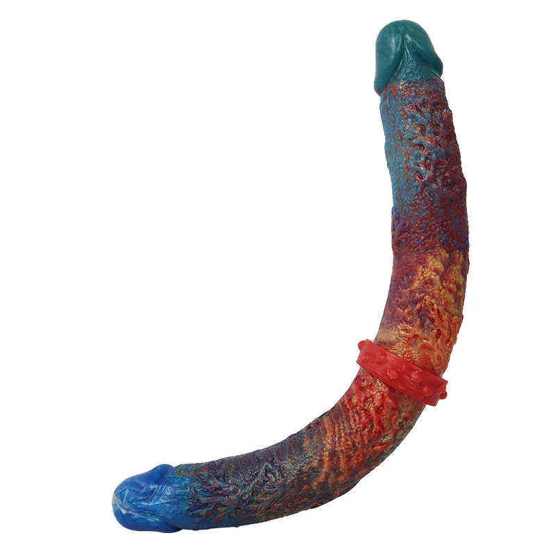 NXY Dildos Anal Zabawki L7021 Silikonowe Podwójne Penis Penis Color Strip Fałszywe Męskie i żeńskie Masturbacja Stick Plug Fun Products 0225