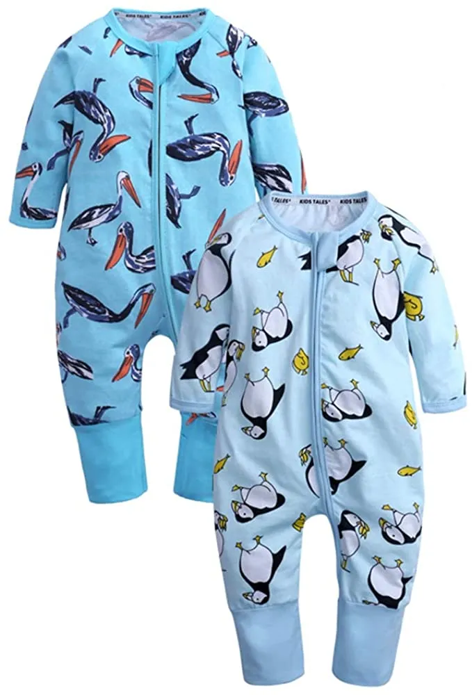 Babykläder för spädbarn Randiga fotfotade handed Pyjamas Sleeper Dragkedja Romper Babykläder för nyfödda