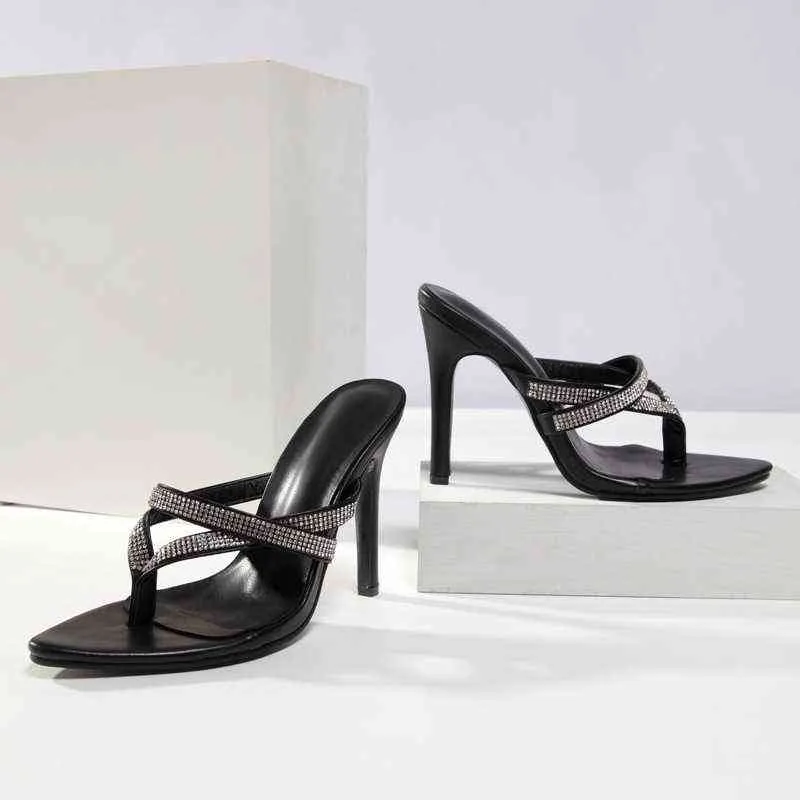 Sandalen Damen Sommer Römische Diamanten besetzte einseitige Gürtelpantoffeln Mode hochhackige Sandalen