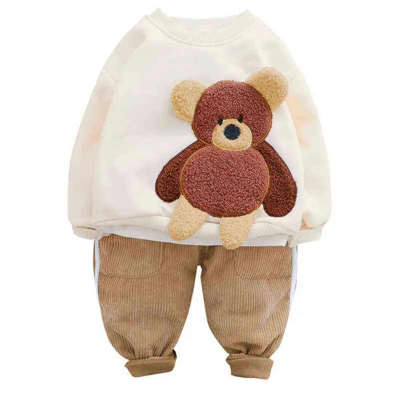 Inverno bambino bambino neonato vestiti neonate ragazzi ragazzi set di abbigliamento set cartoon orso bambini autunno vestito bambini peluche top pantaloni 211224
