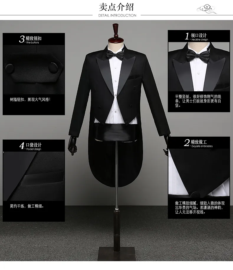 Mens Suit Tuxedo Solid Wing Pointed Collar Mens Long Sleeve Gentlemans Dress Formal Wedding Bridegroom Party Suit Large 201106