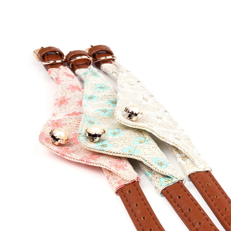 Adjustable PU Material Dog Collar Leash Set Fashion Flower Pattern Scarf Style Lace Cloth For Medium Small Dogs Leash 201125