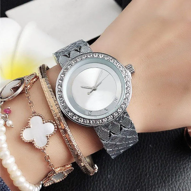 Wowen's Watches Ladies Watch Fashion Brand Beautiful Women's Girl Full Crystal Big Letters Style Dial Metal Steel Band Quartz Wrist Watch