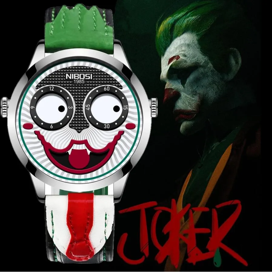 Nibosi Joker Men يشاهدون أفضل العلامة التجارية الفاخرة الفاخرة المهرج الساعات الساعات المقاومة للماء المعصم المحدودة للرجال Relogio Maschulino225c