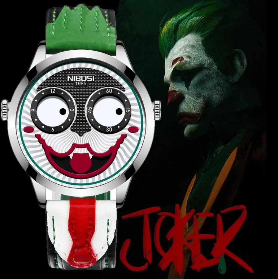 Nibosi joker relógio masculino marca de luxo diversão palhaço relógios masculinos à prova dwaterproof água moda limitada pulsos para homem relogio masculino284o