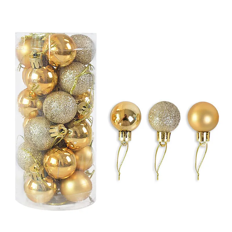 24 Uds. De bolas de decoración para árbol de Navidad de 3cm, adornos de bolas colgantes de plástico dorado y plateado, decoraciones para el nuevo para el hogar, Año Navidad2921468