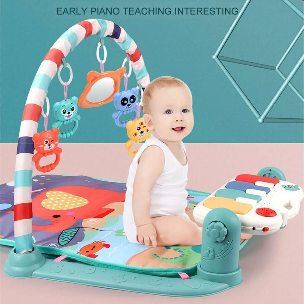 3 in 1 Baby Infant Gym Play Mat Fitness Music Piano Hanging Toy Projector Early Educational Puzzle Tappeto Tappeto bambini 76x56x43cm LJ200911