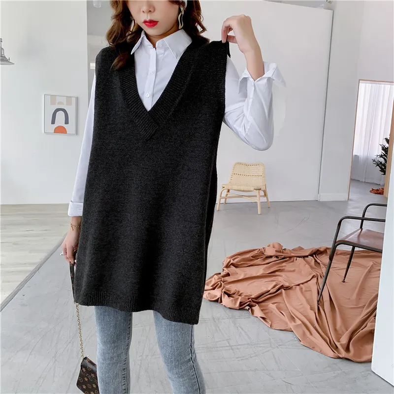 EAM Green Yellow Big Size Knitting Sweater Loose Fit VNeck Sleeveless Women Pullovers Fashion Autumn Winter 1Y211 201130