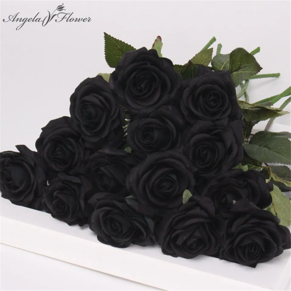 Искусственная искусственная черная роза тюльпан, великолепный латексный цветок, тычинки, свадебный искусственный цветок, декор для домашней вечеринки, мемориал, 15 шт., лот 273b