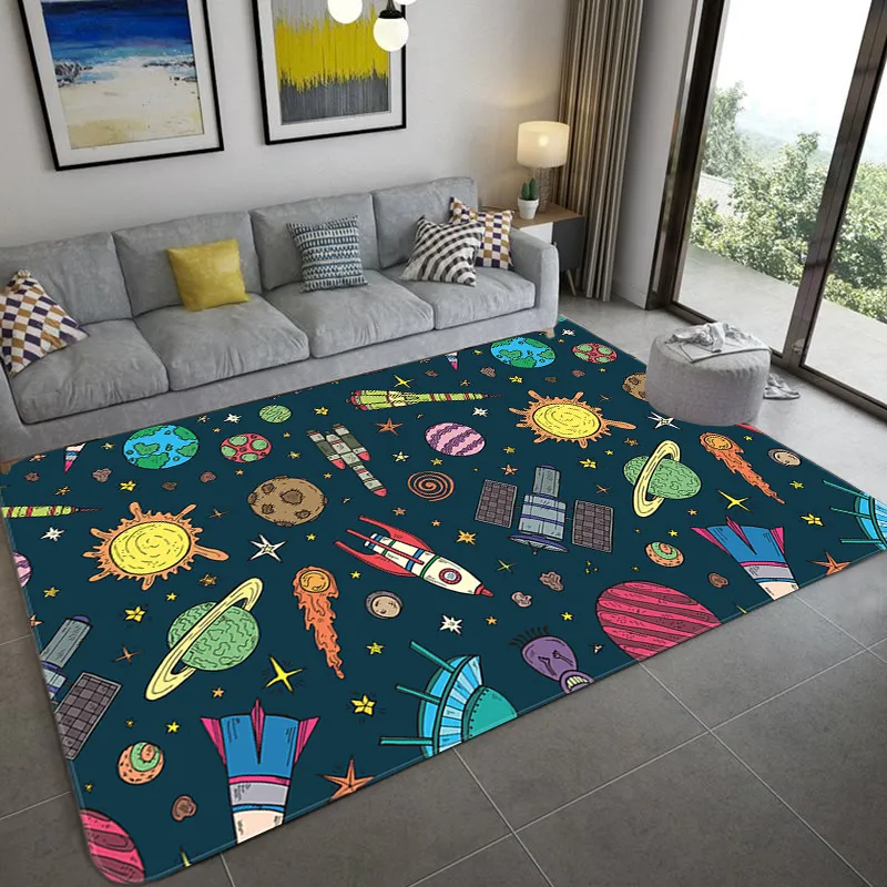 Cartoon Space Universe Planet Mattor för barn Soft Flannel Kids Play Mat Boys Girl Room Bedroom Bedside Floor Rug 220301