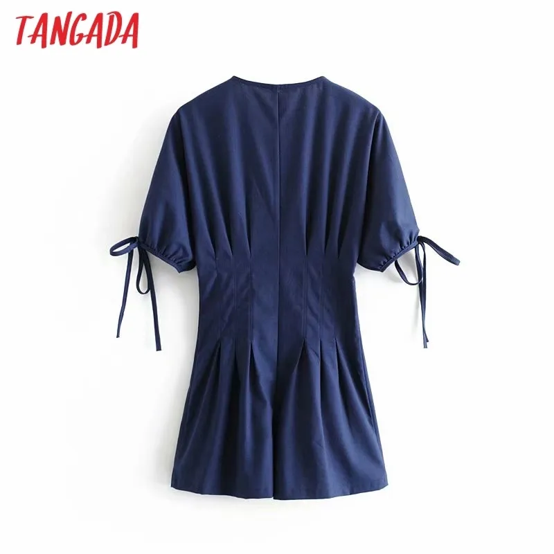 Tangada mode femmes été marine coton lin combishort arc manches courtes boutons femme combishort 3H631 T200704