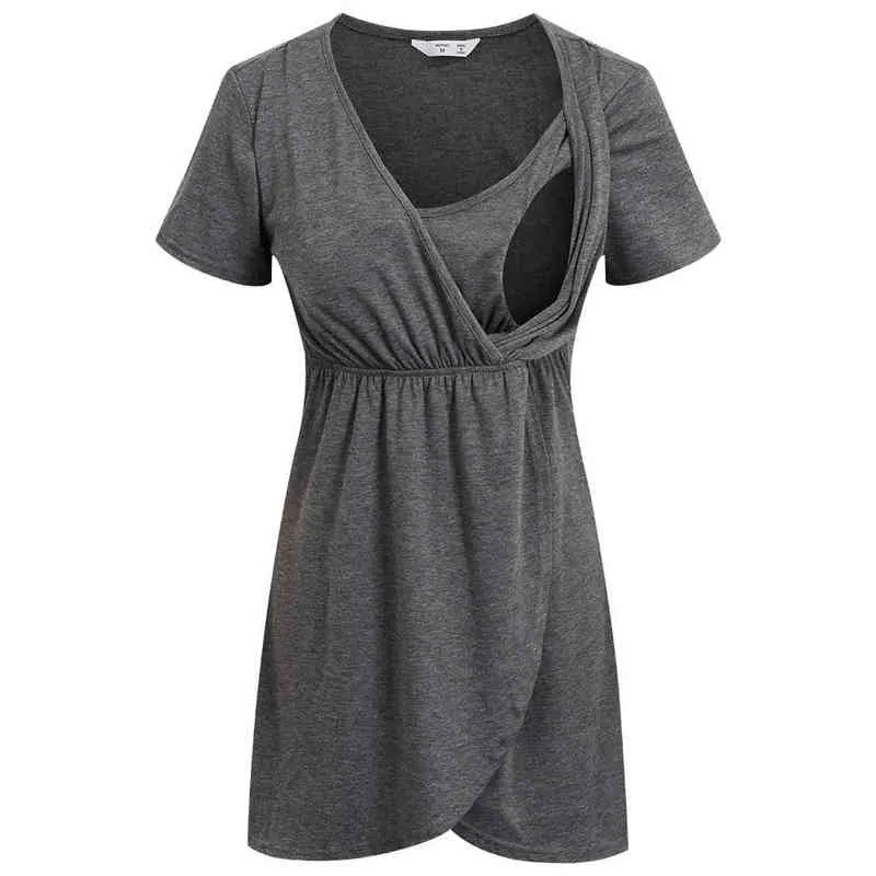 Solid Maternity Nursing Short Sleeved Dress Women Maternity Mini Dress Summer Pregnant Casual Irregular Dress Daily Wearing G220309