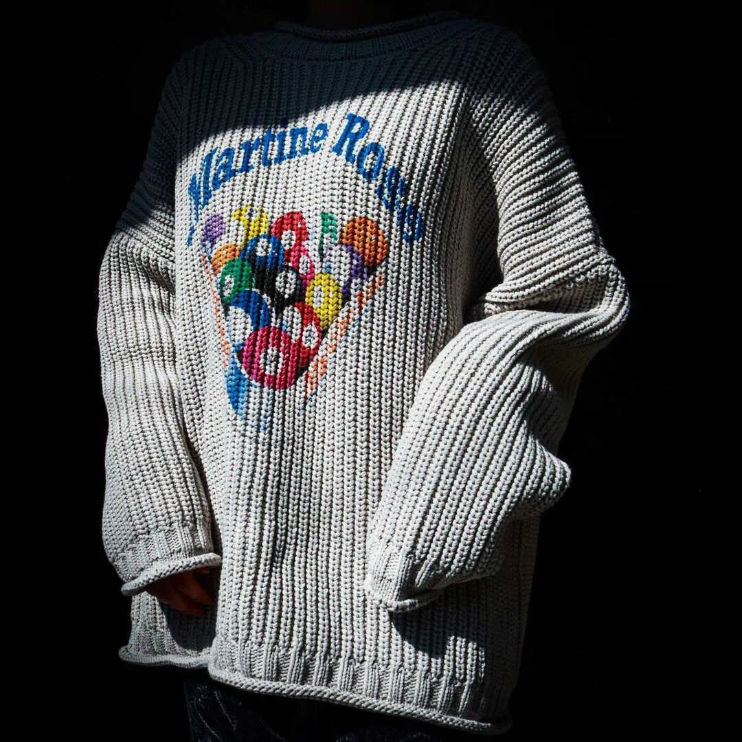 Мужские свитера с открытыми плечами Martine Rose толстой гофрированной вязки Пуловер в стиле OS бильярдный свитер с принтом