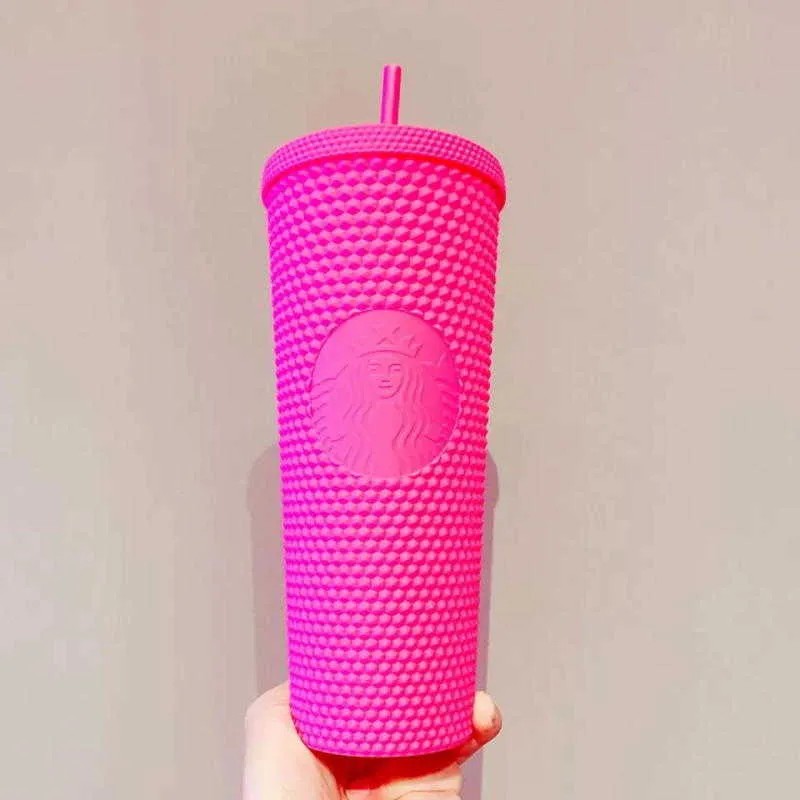 Starbucks Double Carbie Pink Durian Laser Straw Cup Tumblers Mermaid Plastic Cold Water Coffee Cups Gift Mug H1005KDWXKDWX2096