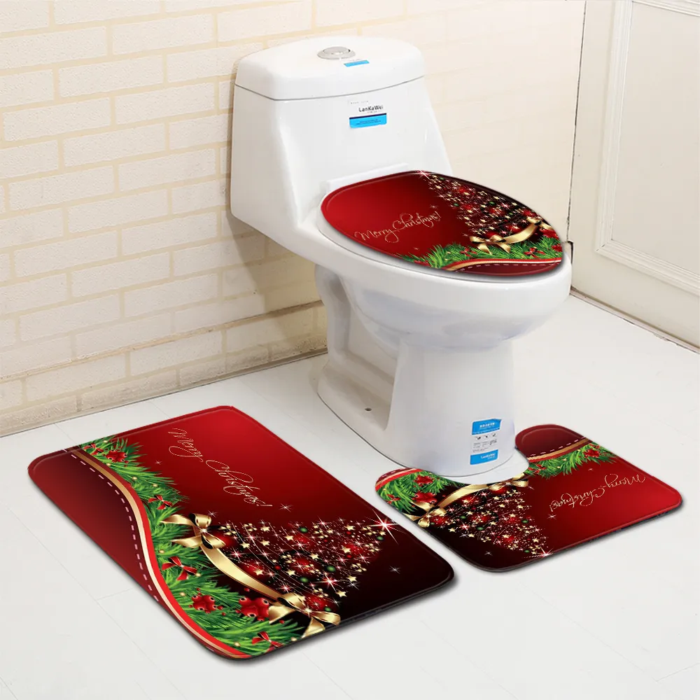 / set Joyeux Noël Tapis De Bain Anti Slip Cuisine Tapis De Bain Tapis Ensembles Maison Lavable Couvercle De Toilette Couverture Tapis Tapis De Sol Y200407