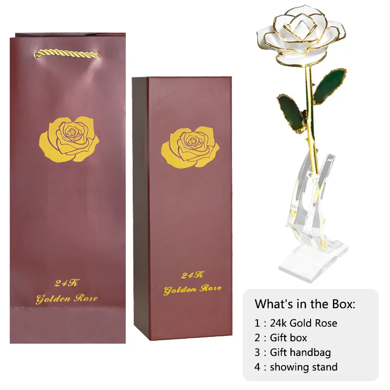 24k Or Trempé Rose Fleur Fleurs Artificielles Rose Éternelle avec Support Forever Love In Box Anniversaire Saint Valentin Cadeau pour Filles 201222