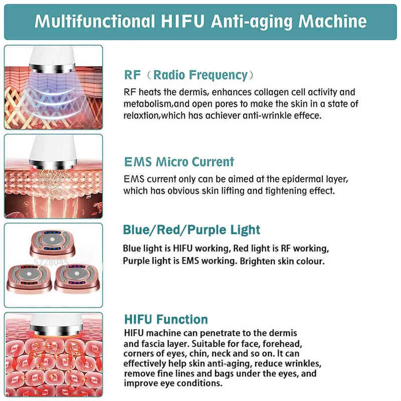 NXY Appareils de soins du visage Nouveau Mini Hifu Machine à ultrasons Rf Fadiofrecuencia Ems Microcurrent Lift Firm Resserrement de la peau Produit de soin des rides 0222