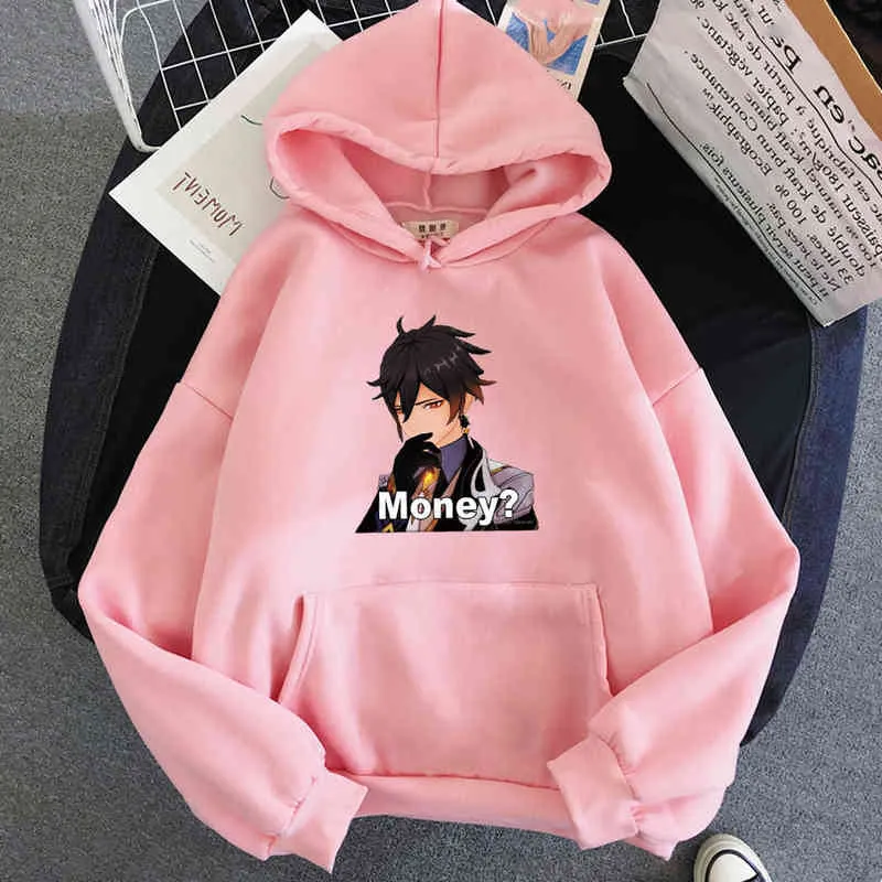 Zhong Li Print Genshin Hight Game Anime Hoodie Женщины / Мужчины Уличная одежда Kawaii Одежда Tees Негабаритная Толстовка Harajuku 12 220120