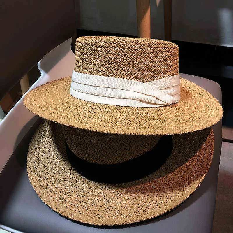 Cappelli da sole Cappelli di paglia francesi femminili Cappelli alla moda Parasole concavo Cappello a cilindro Donna Cappelli da spiaggia fatti a mano G220301