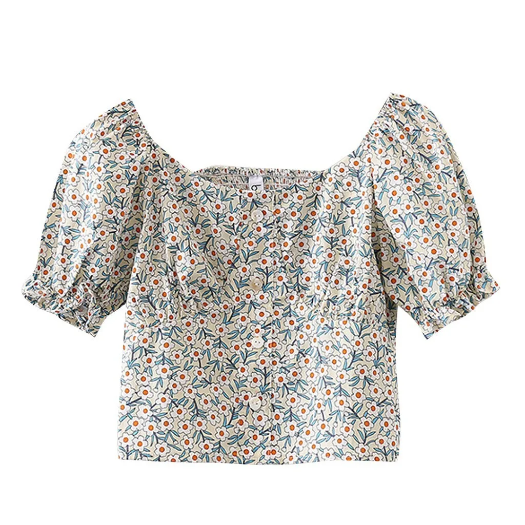 CHAMSGEND Damenbluse Polyester Tunika Damen Lady Fashion Elegante Damen Top Französisch Retro Print Floral Casual Bluse T200608