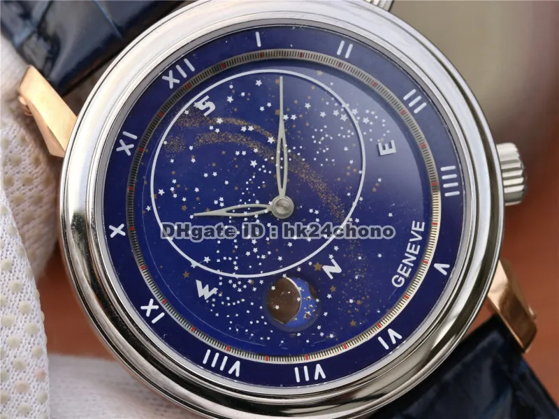 Hochwertige 43 mm Grand Complications Celestial Moskau Sky Moon Cal 240 Automatik Herrenuhr 5102PR blaues Zifferblatt Lederarmband Herren W265L