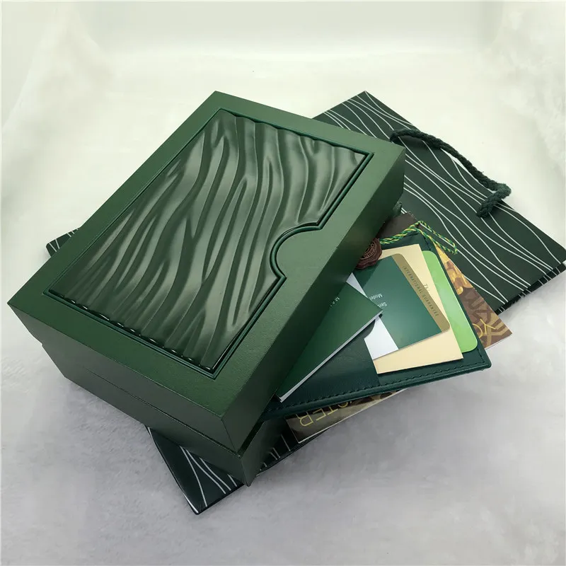 Nouvelle mode de luxe vert original boîte de montre concepteur boîte-cadeau étiquettes de carte et papiers en anglais livret montres en bois boîtes 0 8kg3043