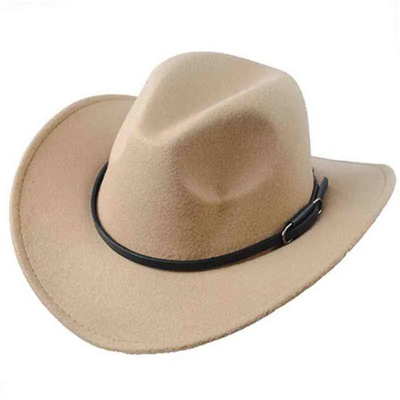 2021 Western Style Cowboy Hat för män Kvinnor Outdoor Wide Brim Faux Läder Svart Vit Rosa Sommarbredd Brim Beach Travel Cap G220301