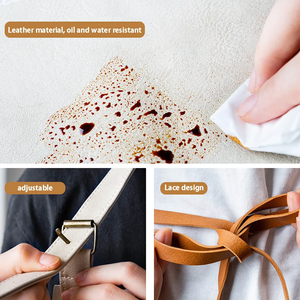 Fashion Nordic Leather Apron Kitchen Coffee Shop уборка фартук для взрослых водонепроницаемые брейк для выпечки фартуки регулируются с карманами 2015598913
