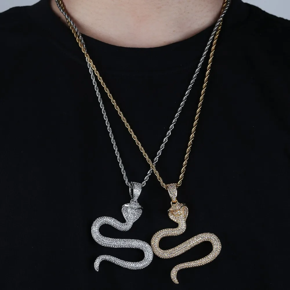Collana con ciondolo serpente animale Hip Hop Collana da tennis da 4 mm Collana da uomo in zirconi cubici color oro argento color oro271h