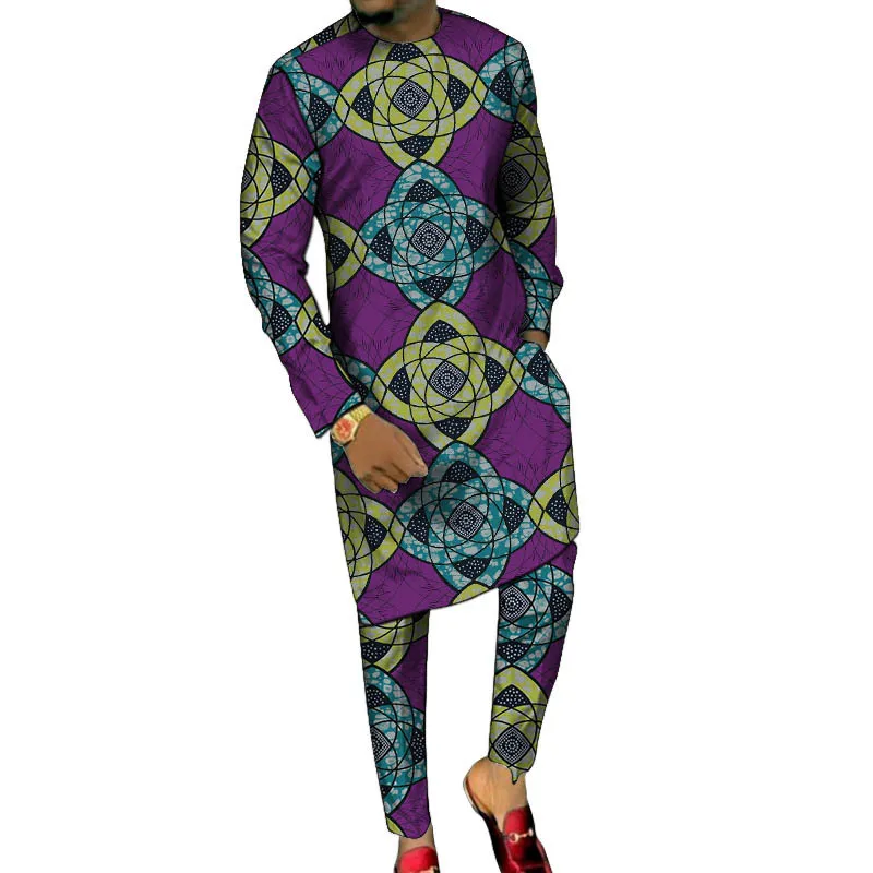 Dashiki Print Mens Long Shirtstrorous Made Made Pant Sets Ankara Fashion Suits Groom Plus بالإضافة إلى حجم الملابس الأفريقية 201204