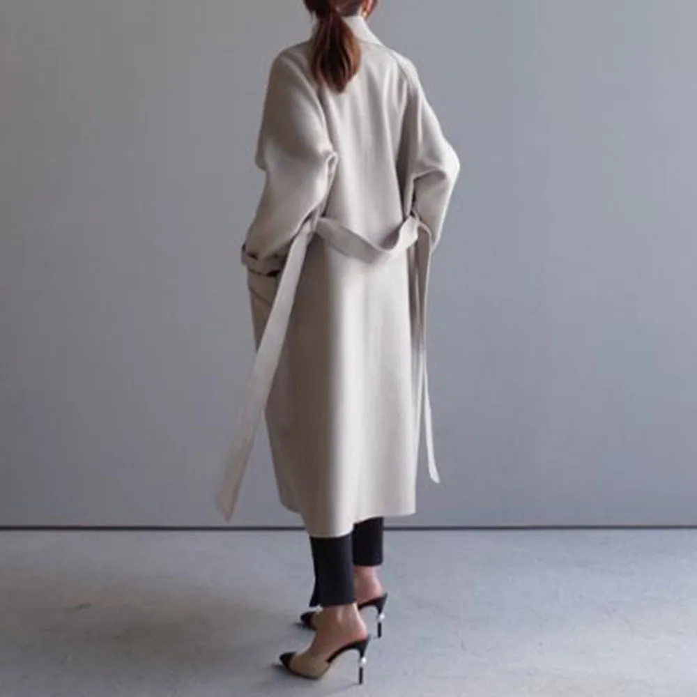 Winter beżowy elegancki płaszcz z wełny kobiety koreański moda czarny długie płaszcze Podstawowe minimalistyczny woolen płaszcz ciepło oversize strewear 201210