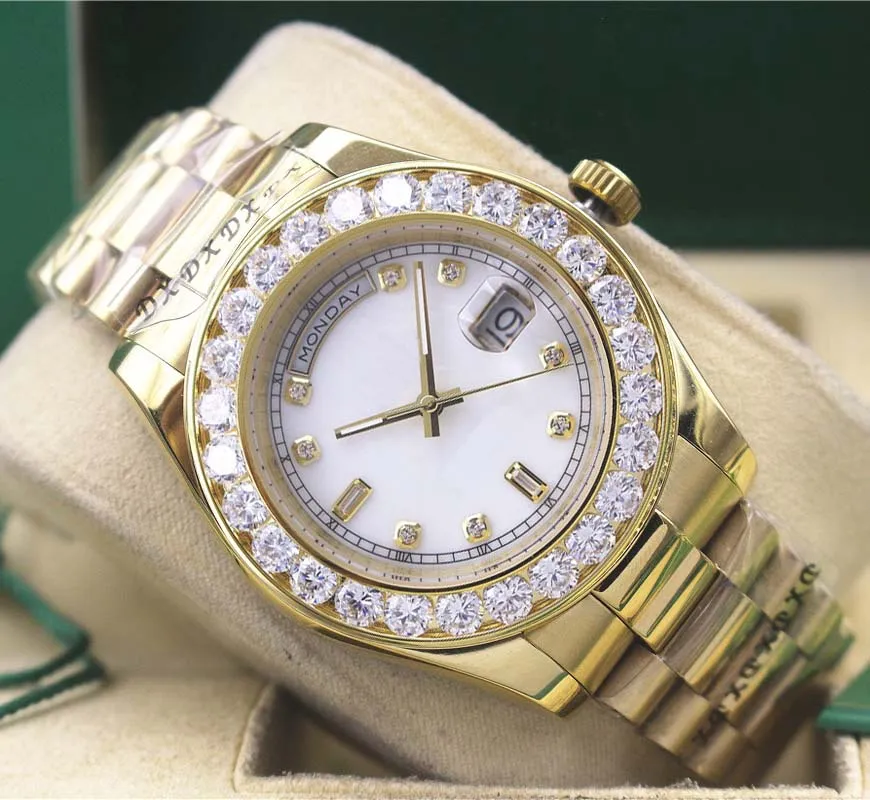 Mode HORLOGES Topkwaliteit Geel Goud Diamanten Wijzerplaat Bezel Horloge Automatisch Herenhorloge Horloge Heren sportmechaniek266m