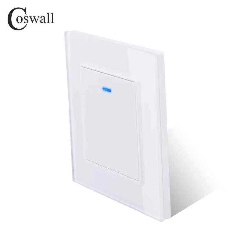 Coswall Luxury Crystal Tempered Glass Panel 1 Gang 1 Way Light Switch On / Off Wall Switch With LED Indicator 16A AC 250V W220314