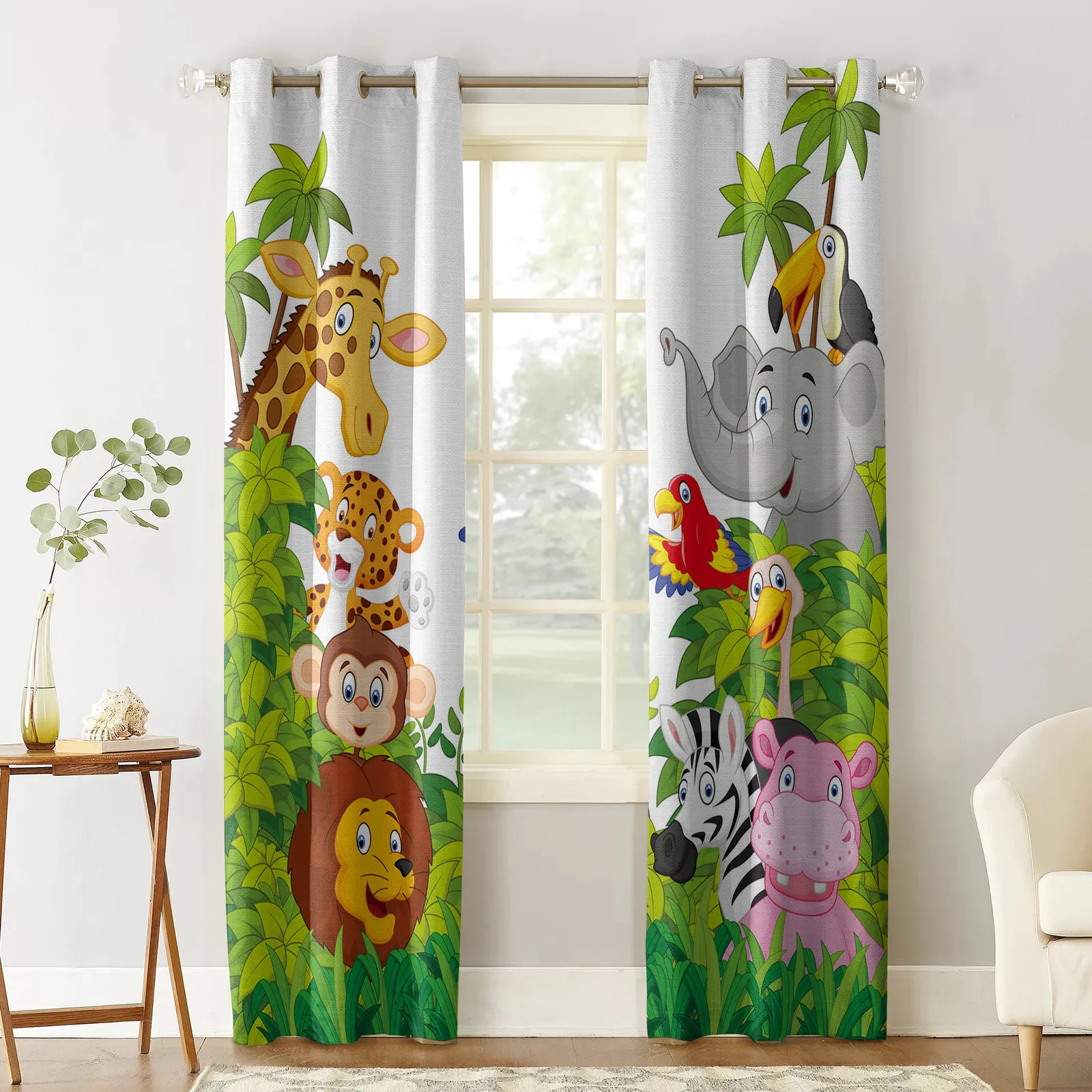 Bedroom Kitchen Curtain Cartoon Zoo Animals Collection Jungle Child Window Curtains Curtains for Living Room Decorative Items LJ20286Q