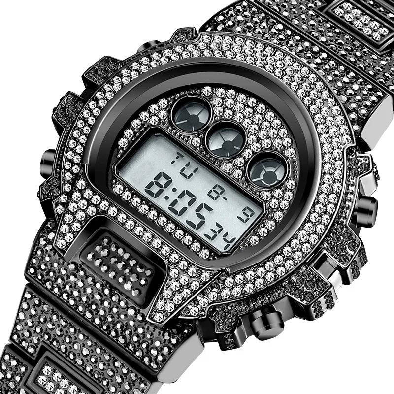 High-End Men's Luxury Smart Watch Luminous Full Rhinestone 30m vattentätt rostfritt stål Sports Watch Men's Multicolor 266G