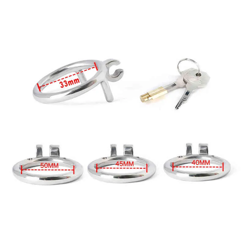 NXY Cockrings Stainless Steel Chastity Training Ring Locking Double Ball Stretcher Penis Exercise Scrotum Cage with Lock 0214