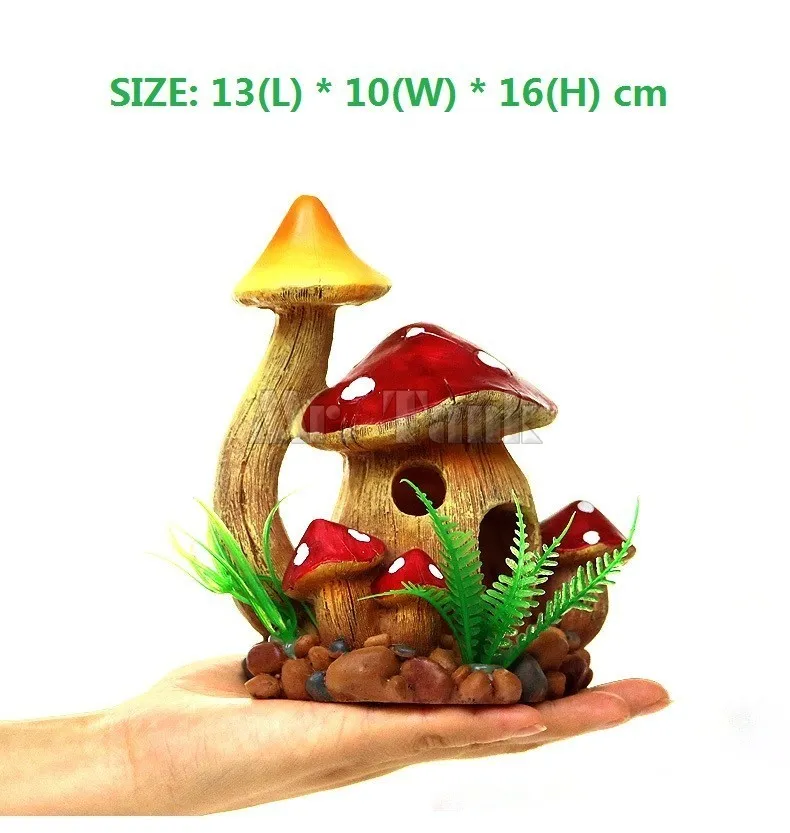 Mr.Tank Mushroom Rium Decoraties Ornament kunstmatige hars vissen verbergen landschap accessoires pet ontsnapping gaten y200917