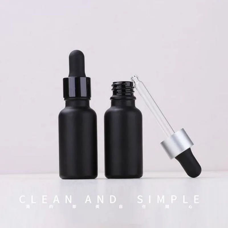 Garrafas de perfume de óleo essencial de vidro preto fosco e reagente líquido de aromaterapia de reagente líquido Bottle de aromaterapia 5ml-100ml