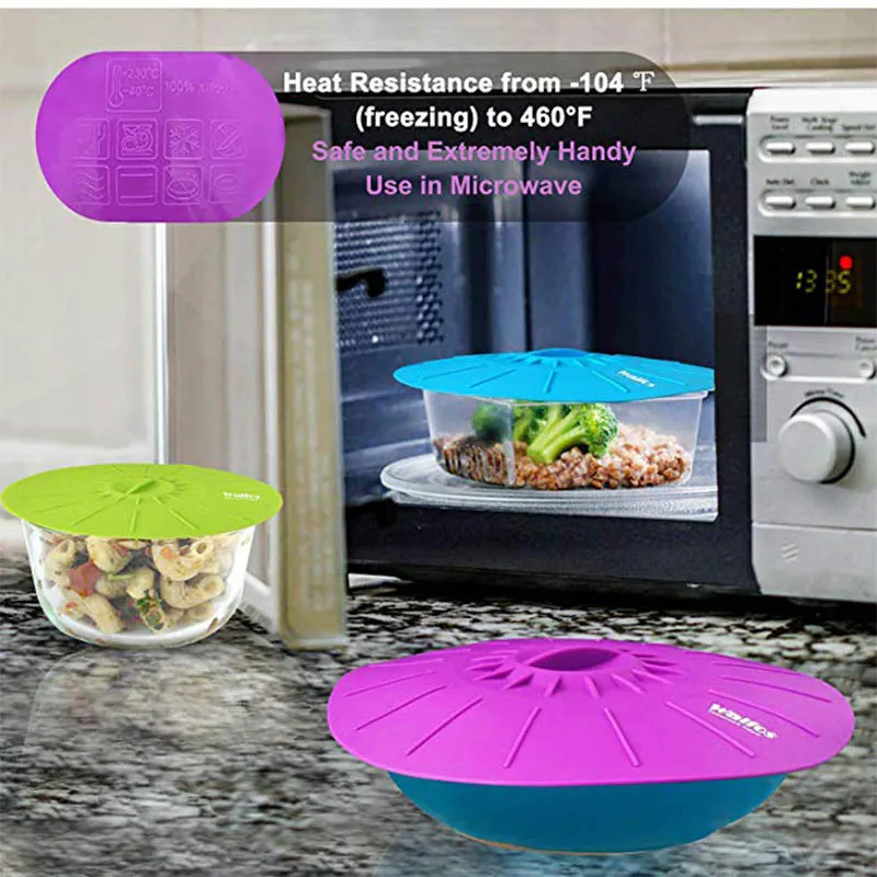 WALFOS Ensemble de 5 couvercles de bol à micro-ondes en silicone, couvercle de casserole, couvercle-silicone, outils de cuisson, ustensile de cuisine 201120