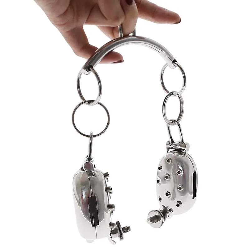 Evil Shells Stainless Steel Ball Stretcher and Ball Crusher Spiked CBT Cock Ring Ball Torture Pain Vs Pleasure Gratification5884046