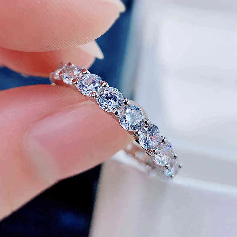 Oevas 100% 925 sterling zilveren sprankelende 1 rij M hoge koolstof diamant vinger ringen voor vrouwen topkwaliteit partij fijne sieraden 211217