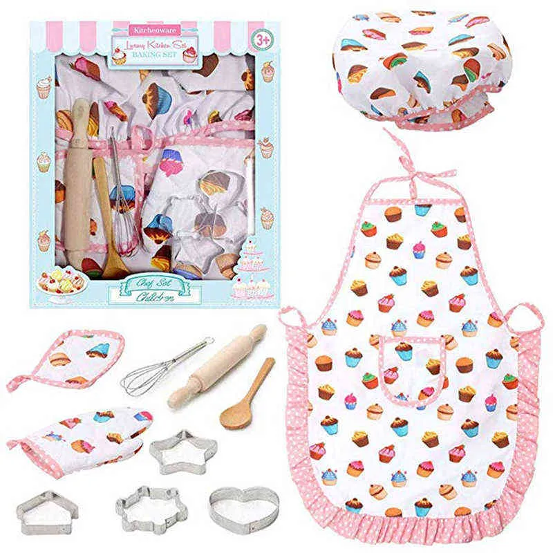 Grembiule da torta giocattolo Gioco di ruolo Cucina Cottura Cottura Ragazze Set da cucina Bambini Utensili da cucina bambini Cappello da forno + 211222