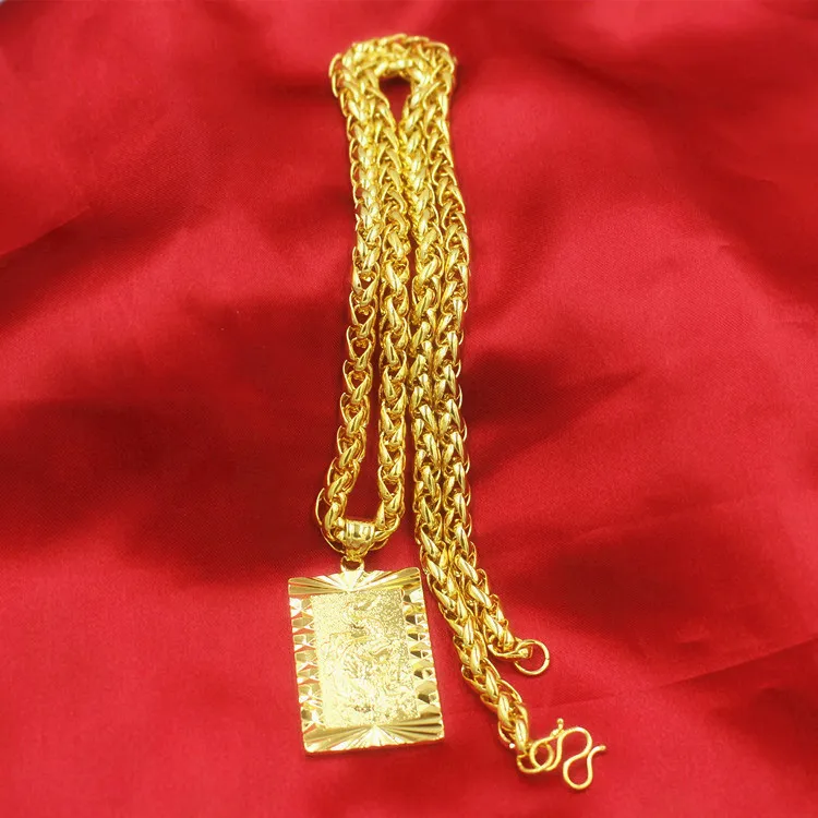 Преувеличенные длинные цепочки 24 тыс. Золотое колье для мужчин ювелирные украшения Большое золотое ожерелье Будда китайское драконное колье для мужчин Y1221069694