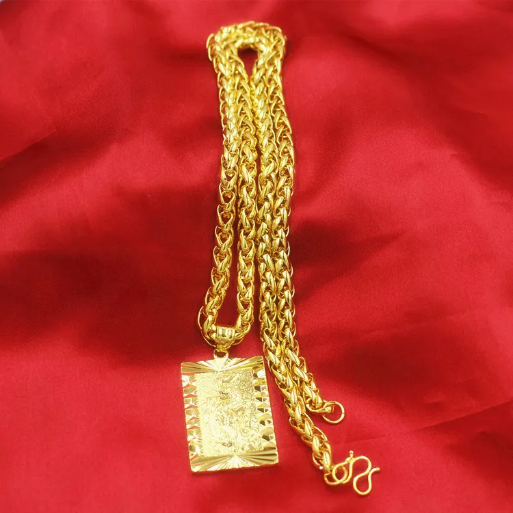 Overdreven lange ketens 24k gouden brede ketting voor mannen sieraden grote gouden ketting Boeddha Chinese draak totem ketting voor mannen y1227523779