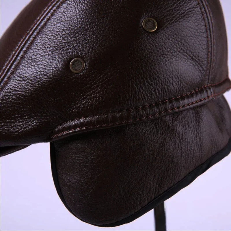 2019 Brand New Men's Real Genuine Leather hat baseball Cap brand Newsboy Beret Hat winter warm caps hats Cowhide cap T200104222S