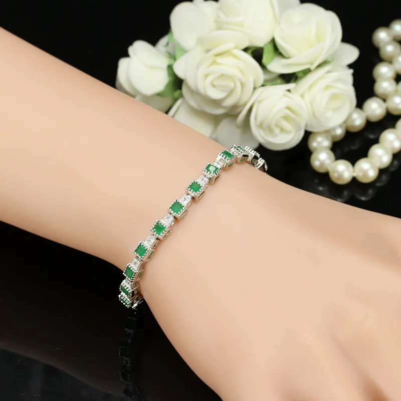 Wong Rain Vintage 100% 925 Sterling Silver Emerald Gemstone Bangle Charm Wedding Cocktail Armband Fina smycken gåvor Hela CX234E