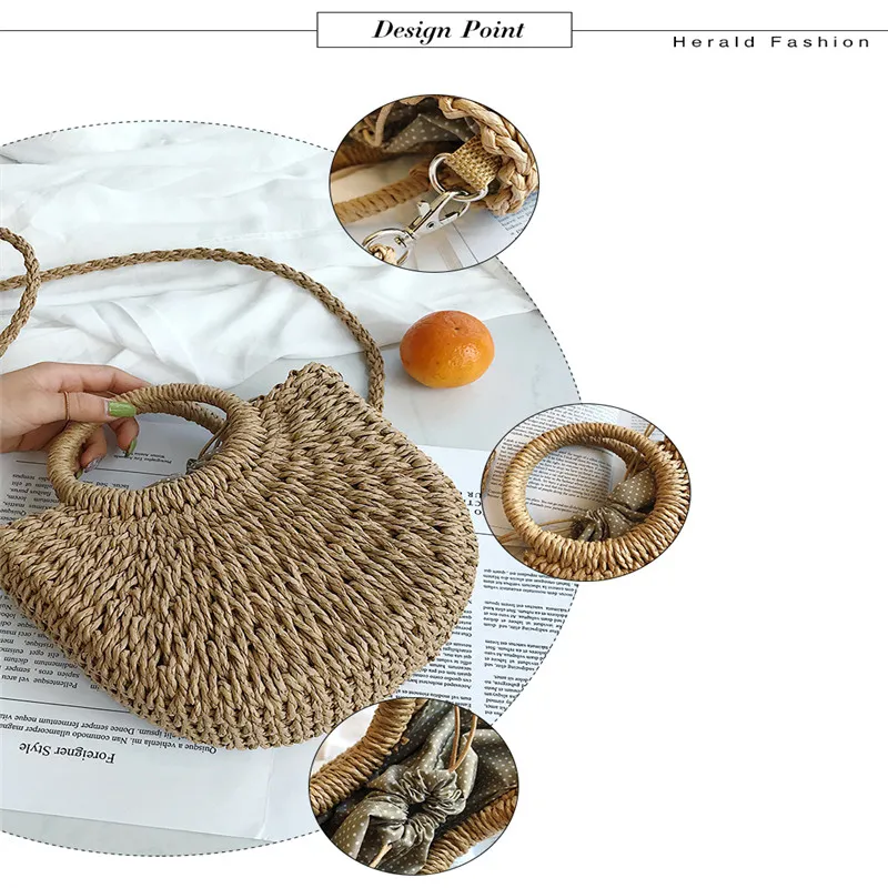 Summer Straw Beach Bag Handmade Round Women Shoulder Bags Raffia Circle Rattan Bags Bohemian Casual Woven Basket Handbags 2021253u